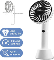 Schallen Black Small Hand Held Travel Fan Mini Portable Handheld Fan USB Rechargeable Battery Powered Electric Travel Cooling Fan Lightweight Personal Pocket Fan with 3 Speed Settings Quiet Operation 1200mAh Long Battery Life Summer Cooling Fan for Home O