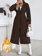 Women'S Casual Quilted Long Coat, Solid Color Long Sleeves with Pockets, Elegant Hooded Winter Warm Jacket