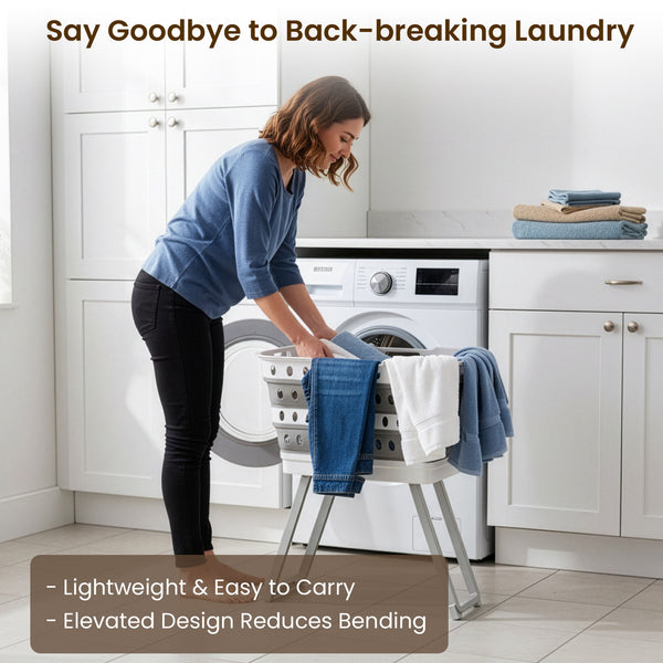 Large Capacity Foldable Laundry Basket with Standing Legs & Collapsible Hamper - Heavy-Duty Plastic Storage Bin with Brake Casters, Space-Saving Modern Rectangular Design for Bathroom, Bedroom, Dorm, Laundry Room - Easy-Fold Multi-Purpose, Laundry