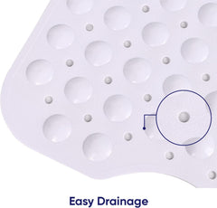 MOONLIGHT20015 Shower Bath Mat Non Slip anti Mould & Mildew with Strong Suction Cups Grip and Drain Holes Soft Rubber Shower Mats - PVC Bathroom Mat Machine Washable (70X38Cm, White)