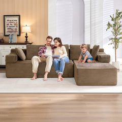 ROXGOX L-Shaped Sectional Sofa with Reversible Chaise, Left or Right Facing Modular Couch, No Assembly Required, Perfect for Small Apartment, Black Borwn Grey