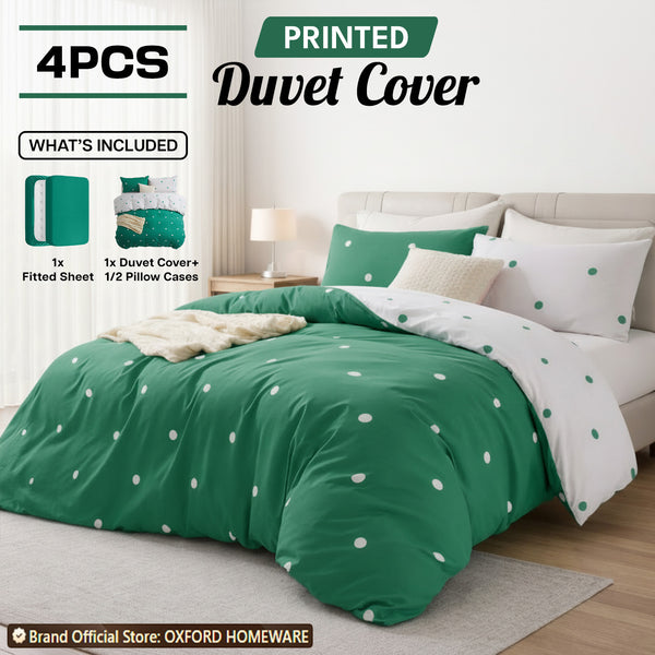 4pcs Printed Duvet Cover Set – Ultra-Soft & Breathable Microfiber Complete Bedding Set with Matching Pillowcases and Brushed Solid Color Fitted Sheet, Machine Washable, Available in All UK Sizes