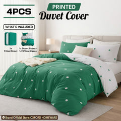4pcs Printed Duvet Cover Set – Ultra-Soft & Breathable Microfiber Complete Bedding Set with Matching Pillowcases and Brushed Solid Color Fitted Sheet, Machine Washable, Available in All UK Sizes