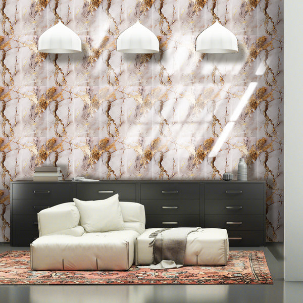 STOBOK 20pcs Self-Adhesive Decorative Tile Wall Stickers, Washable with Water, Featuring a Marble-Like Appearance. Perfect for Decorating Bathrooms, Kitchens, Living Rooms, Bedrooms, Offices, And Dorms - Shiny End