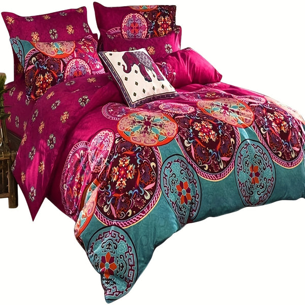 2/3pcs Bohemian Duvet Cover Set, Microfiber, Woven, Embroidery, Zipper Closure, All-Season, Machine Washable, 300-350 g/㎡, Turmeric Color, With Pillowcase, Not Include Duvet Insert, Christmas Gifts Decoration