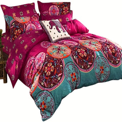 2/3pcs Bohemian Duvet Cover Set, Microfiber, Woven, Embroidery, Zipper Closure, All-Season, Machine Washable, 300-350 g/㎡, Turmeric Color, With Pillowcase, Not Include Duvet Insert, Christmas Gifts Decoration