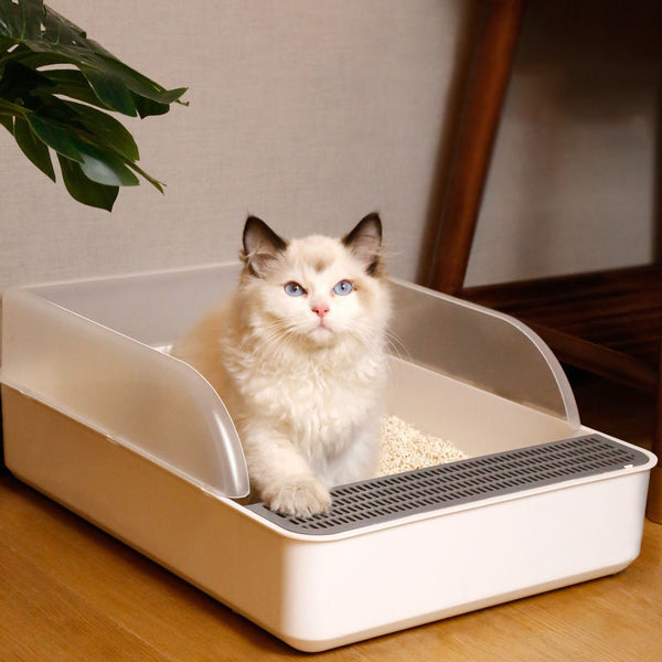 51cm Extra Large Open Cat Litter Tray High Sided Deep Jumbo Rim Pan Box Loo Toilet Large Cat Litter Tray Box, Cat Litter Box Cat Toilet Tray Anti-Splash Non Slip High Sided Deep Toilet Loo Adult Cats Kitten Pan Pet Loo Easy Cleaning | Pet Toilet, White