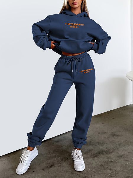 Fashionable Set of Sweatshirt And Long Pants with Letter Prints for Women