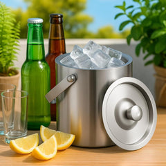 Double-Walled Stainless Steel Ice Bucket with Handle Keeps Cocktails, Beer, Wine Champagne Cold Longer Perfect for Home, Bars, Parties Outdoor Events
