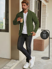 Men'S Solid Cable Knit Cardigan Fall Winter Button-Up Knit Coat