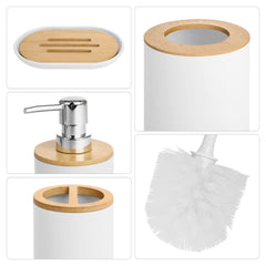 6pc Grey Black White Bathroom Accessories- Bathroom Bin And Toilet Brush Set- Durable Toothbrush Holder Cup- Soap Dispenser With Pump- Soap Dish Holder