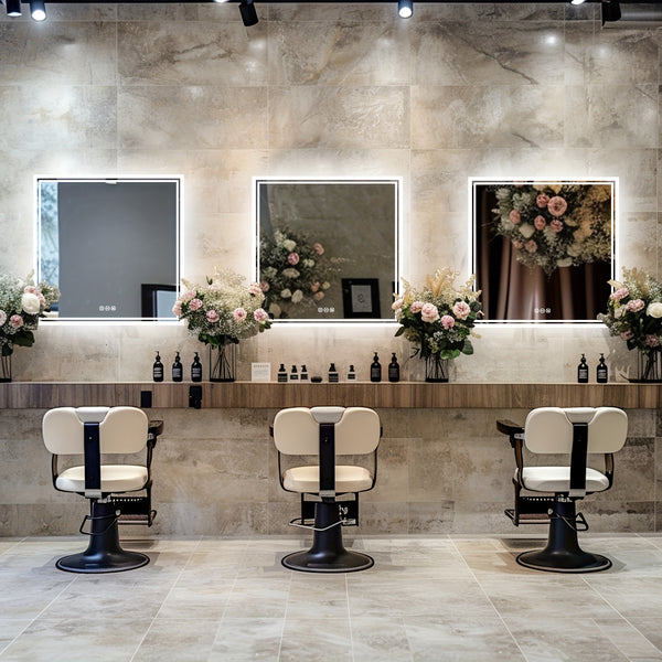 Square LED Bathroom Mirror Measuring 800X800Mm, Featuring Illuminated Backlighting, Wall Mounting, an Anti-Fog Demister, a Smart Touch Button, And Dimmable Settings for Makeup Application