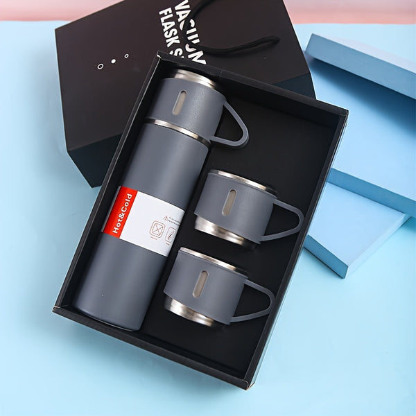 2pcs Set Stainless Steel Vacuum Flask, 500ml/16.9oz Insulated Travel Cup, Reusable & Machine Washable, Multipurpose for Hot/Cold Drinks, Gift Packaging