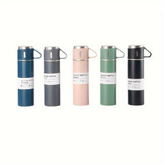2pcs Set Stainless Steel Vacuum Flask, 500ml/16.9oz Insulated Travel Cup, Reusable & Machine Washable, Multipurpose for Hot/Cold Drinks, Gift Packaging