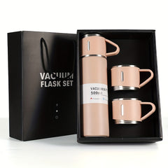 2pcs Set Stainless Steel Vacuum Flask, 500ml/16.9oz Insulated Travel Cup, Reusable & Machine Washable, Multipurpose for Hot/Cold Drinks, Gift Packaging