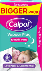 Calpol Vapour Plug Refills XL 10 Count (Pack of 1), Lavender & Chamomile, Helps with Clear and Easy Breathing, Vapour Plug in & Nightlight Refill Pads for Soothing 8 Hour Night-Time, 3+ Months