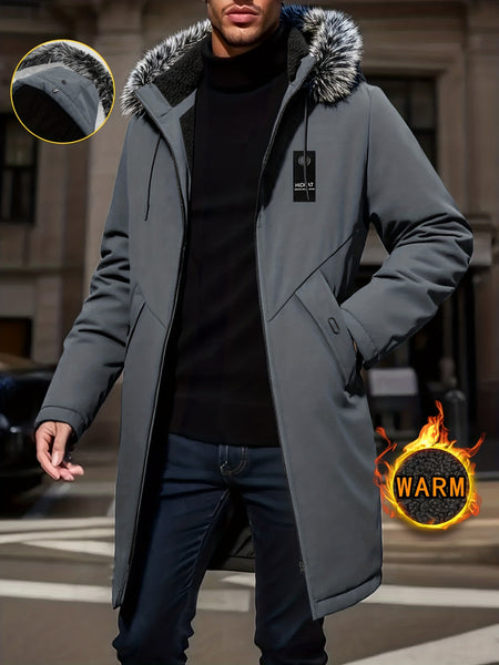 Men'S Mid-Length Oversized Hooded Jacket - Thick Fleece-Lined Full Zip Cardigan, with Drawstring Hood, Suitable for Cold Weather - Casual And Formal Outerwear, European And American Style, Perfect for Winter Layering