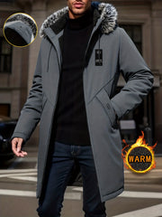 Men'S Mid-Length Oversized Hooded Jacket - Thick Fleece-Lined Full Zip Cardigan, with Drawstring Hood, Suitable for Cold Weather - Casual And Formal Outerwear, European And American Style, Perfect for Winter Layering