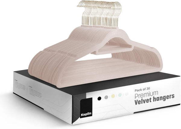 KEPLIN Velvet Hangers 20 Pack - Non-Slip Clothes Hangers with Tie Bar & 360° Hook - Durable & Sturdy, Space-Saving Wardrobe Organisers for Suits, Jackets & Clothes- Home Storage Solution (Black)