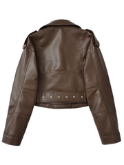 2025 Short Faux Leather Jacket Spring And Autumn American Retro Temperament Motorcycle Jacket Top Coat Women'S Clothing