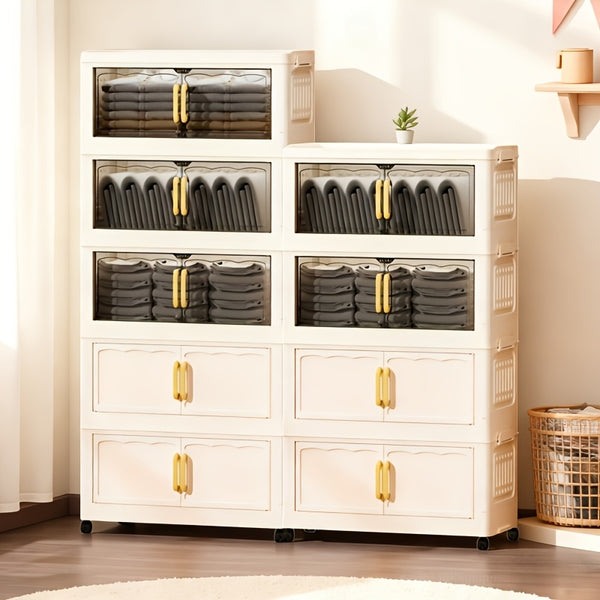 Large-Capacity Foldable with Magnetic Double Doors & Wheels - Heavy-Duty Plastic Suitable for Clothes, Bedcovers, Blankets - Space-Saving Sturdy Shelving Unit for Home, Office, Bathroom - Ideal Holiday Gift