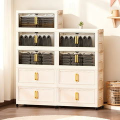 Large-Capacity Foldable with Magnetic Double Doors & Wheels - Heavy-Duty Plastic Suitable for Clothes, Bedcovers, Blankets - Space-Saving Sturdy Shelving Unit for Home, Office, Bathroom - Ideal Holiday Gift