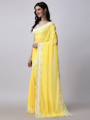 Estationeryhouse Women's Georgette Embroidery Border Work Designer Saree with Blouse Piece