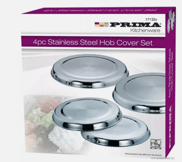 Prima 4pcs Stainless Steel Hob Protector Covers Set Kitchen Surface Protection Panels Heat-Resistant Stove Top Covers Worktop Space Saver Easy Clean Metal Covers