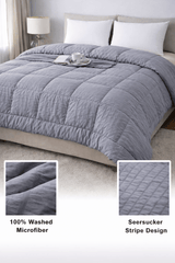 Luxury Washed Microfibre Seersucker Comforter Duvet Quilt – Soft & Lightweight All Season Bedding – White & Grey – Single, Double & King Size