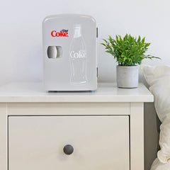 Coca Cola 4L Mini Fridge Diet Coke 6 Can Portable 12V Cooler / Warmer in Grey