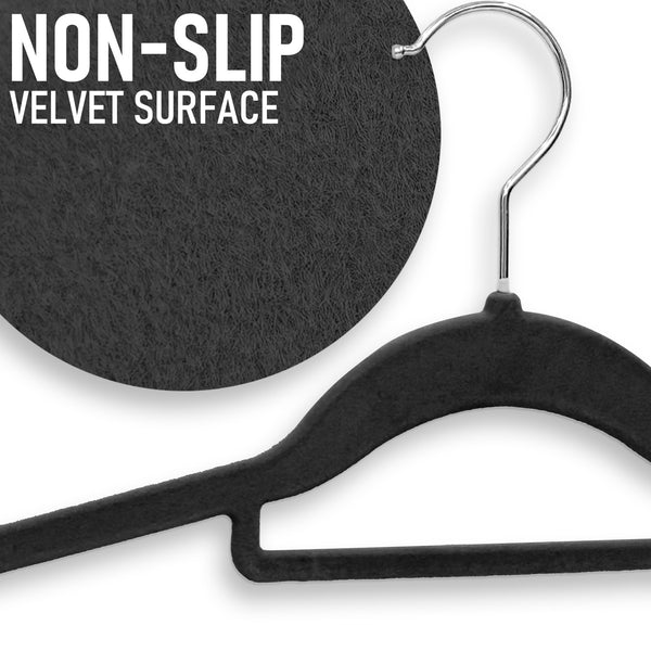 Velvet Hangers 30 Pack - Non-Slip Clothes Hangers with Tie Bar & 360° Hook - Durable & Sturdy, Space-Saving Wardrobe Organisers for Suits, Jackets & Clothes