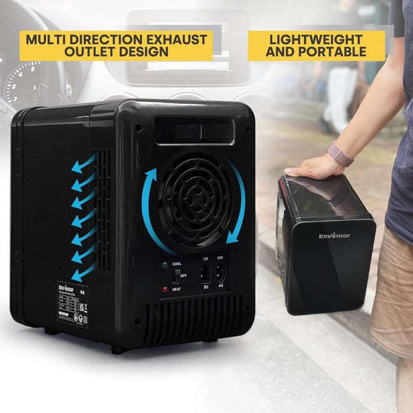 Enventor Mini Fridge 4 Litre, 6 Can Mini Fridges for Bedrooms, AC+12V DC Power Cooler & Warmer, Portable Small Fridge for Car, Travel, Home/Skincare, Makeup, Cosmetics/Drinks, Fruit, Food, Black