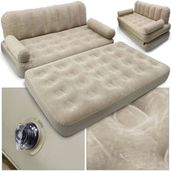 Inflatable Sofa Bed 2-in-1 Flocked Air Mattress Chair Guest Camping Lounge Home