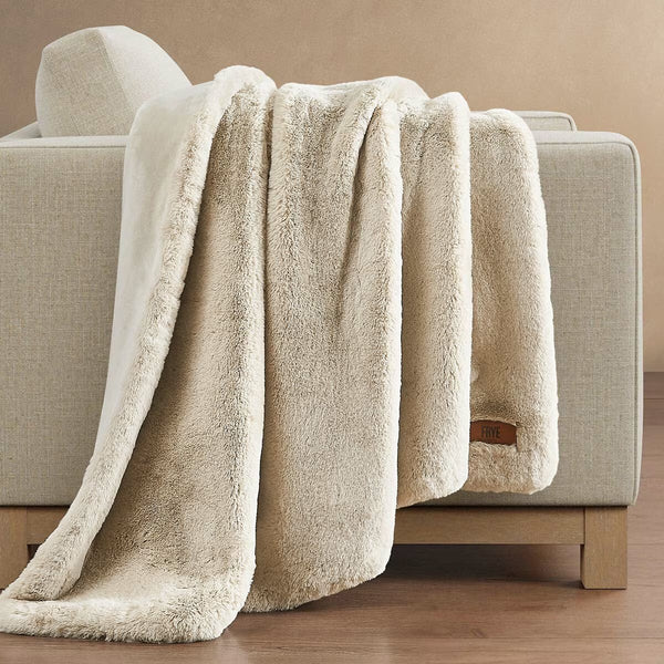 FRYE Luxe Faux Fur Throw in Beige, 152 X 177 Cm