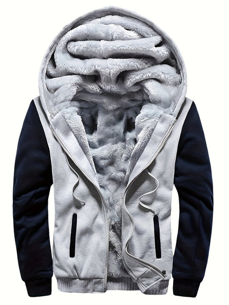 Men'S Cozy Fleece Hoodie, Stylish Color-Blocked Jacket for Autumn And Winter