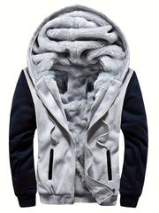 Men'S Cozy Fleece Hoodie, Stylish Color-Blocked Jacket for Autumn And Winter