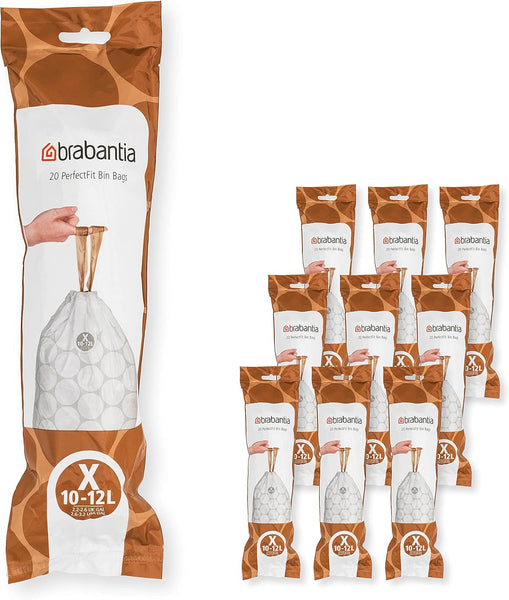 Brabantia Perfectfit Bin Liners (Size G/23-30 Litre) Thick Plastic Trash Bags with Tie Tape Drawstring Handles (40 Bags)