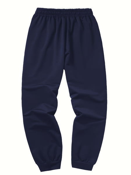 Three-pc Men's Solid Color Plain Elastic Waistband Drawstring Ribbed Cuffed Casual Jogger Pants, Men's Dress Administrative Trousers