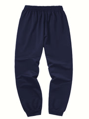 Three-pc Men's Solid Color Plain Elastic Waistband Drawstring Ribbed Cuffed Casual Jogger Pants, Men's Dress Administrative Trousers