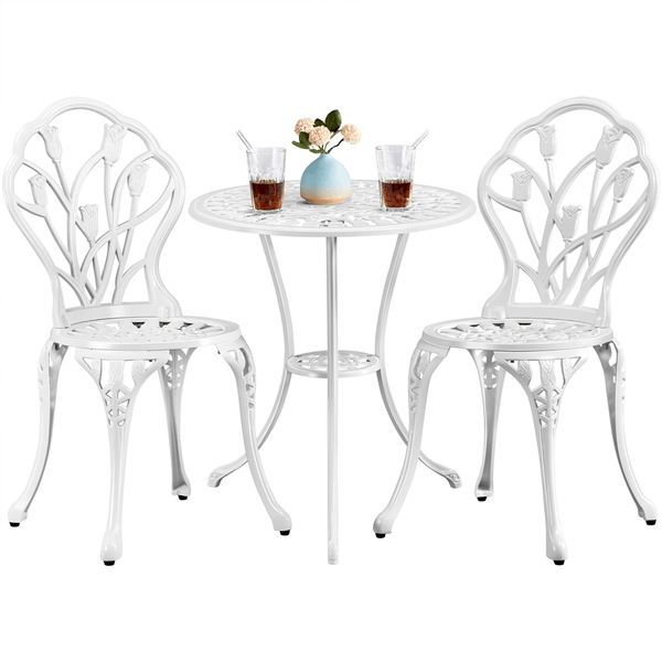 Costoffs 3pcs Patio Bistro Table Set with Umbrella Hole Outdoor Furniture Antique Aluminium Chair Rose Vine Dining Set for Garden Backyard Porch Balcony Lawn Pool