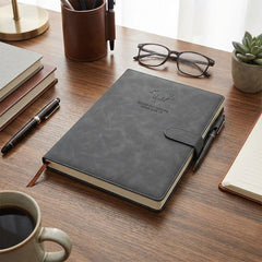 A4 Notebook with Magnetic Snap Closure, 400 Page Thick Lined Notepad in Soft Leather, Durable Business & Office Diary for Work Meetings, Professional Record Book