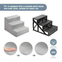 Dog Steps 3/4 Steps Pet Stair Step Pet Stairs Pet Ladder with Washable Non Slip Plush Cloth Cover for Dogs and Cats