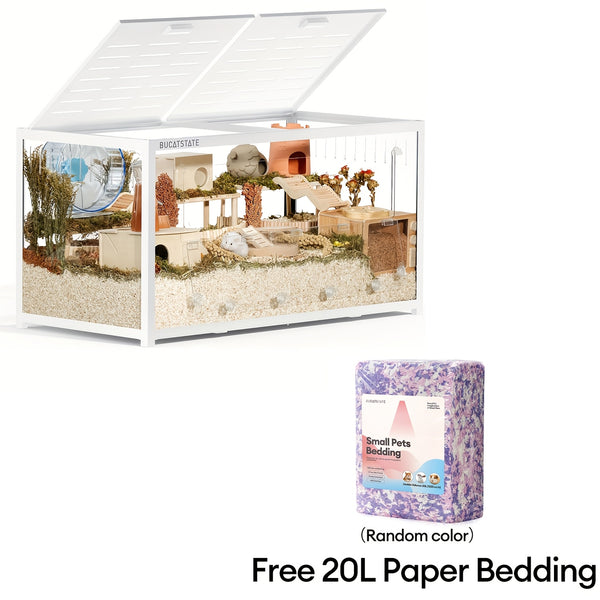 (Free 20L Random Color Paper Bedding)BUCATSTATE 120cm Hamster Cage 3.0 : Spacious Stackable Metal Cage For Dwarf And Syrian Hamsters, Gerbils, And Mice-Easy Top Access And Quick Assembly
