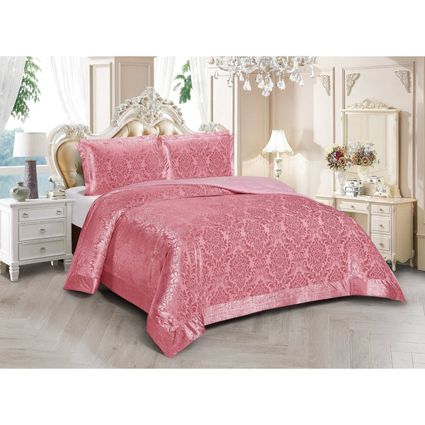 3 Piece Velvet Quilted Bedspread Set Jacquard Damask Bed Cover with Pillow Shams | Luxury Soft Polyester Bedspread for Double King Super King Beds | Modern Elegant Bedroom Bedding Set