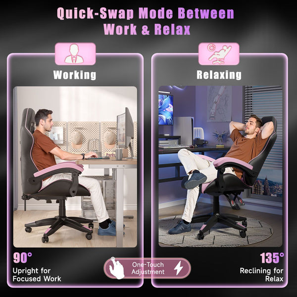 GartistGo Ergonomic Gaming Chair - Gamer Chairs with Lumbar Cushion + Headrest, Height-Adjustable Office & Computer Chair for Adults, Girls, Boys (Without footrest)