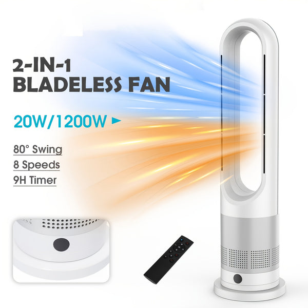 Bladeless Tower Fan for Bedroom Home Office, Quiet Oscillating Cooling Fan with Remote Control, 8 Speeds Pedestal Fan, 80° Wide Angle Air Circulator, 8H Timer LED Display, Safe for Kids And Pets