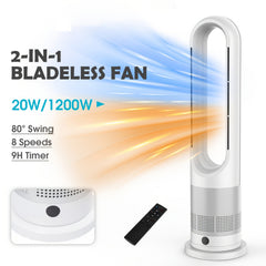 Bladeless Tower Fan for Bedroom Home Office, Quiet Oscillating Cooling Fan with Remote Control, 8 Speeds Pedestal Fan, 80° Wide Angle Air Circulator, 8H Timer LED Display, Safe for Kids And Pets