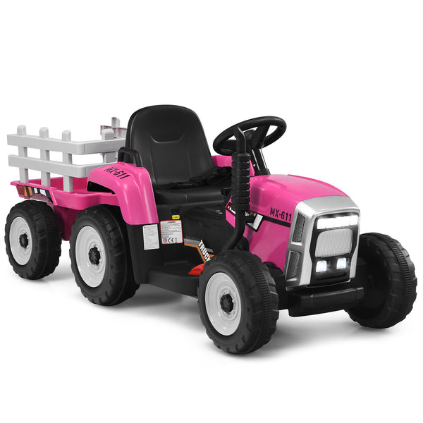 12V Kids Ride on Tractor with Trailer Music and LED Lights
