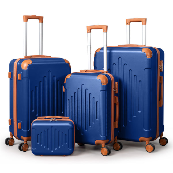 4/5pcs Hard Shell Luggage Set, Expandable & Lightweight Hardside Suitcase With 360° Spinner Wheels (12, 16, 20, 24, 28 Inch) - Stylish White Paired With Brown Luggage