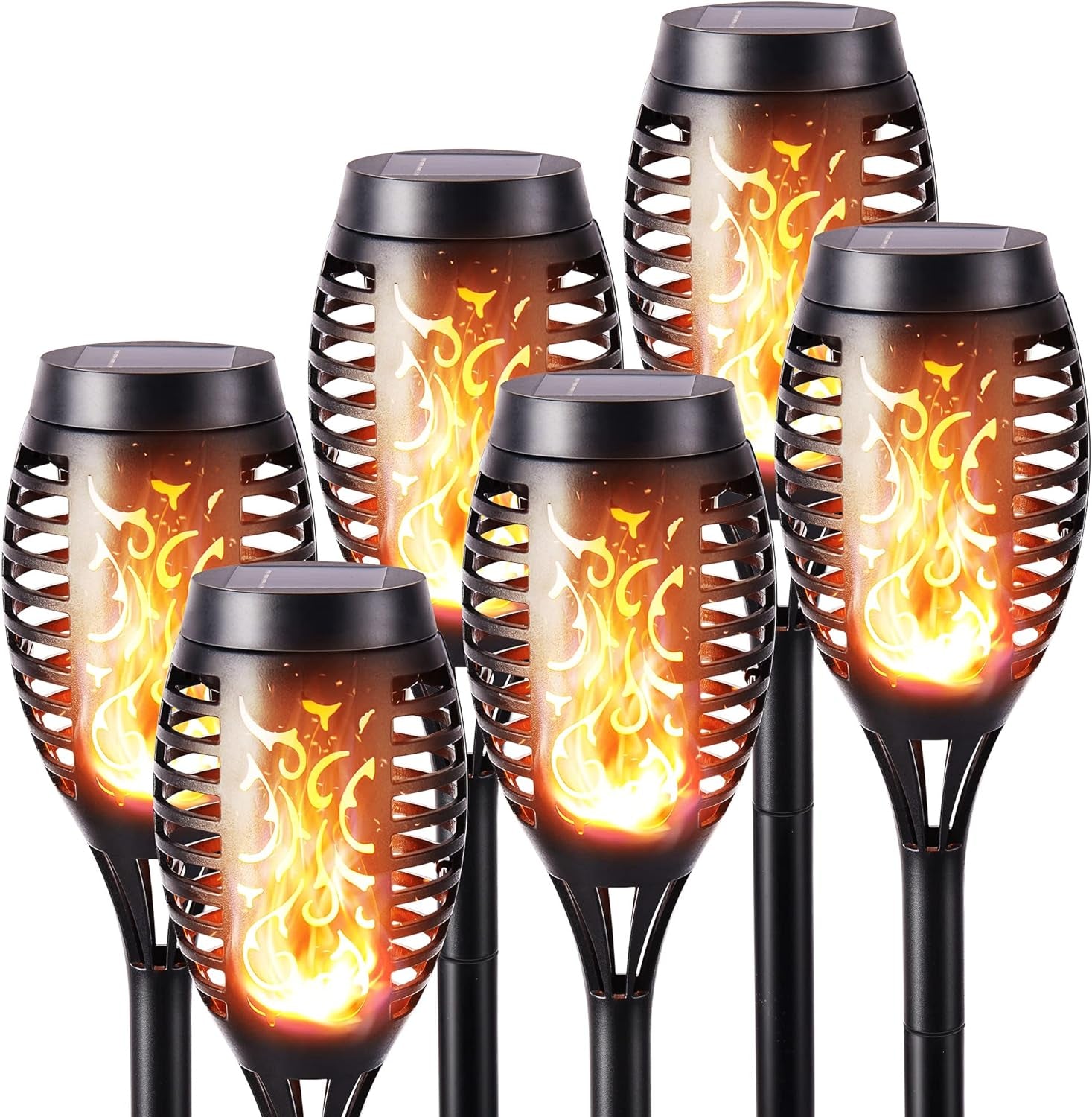 Geemoo 6 Pack Solar Flickering Dancing Flame Lights Waterproof Solar Torch Lights for Outdoor Garden Patio Pathway Yard Driveway Halloween Decorative